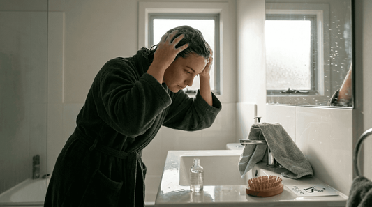 Woman washing hair with gentle shampoo