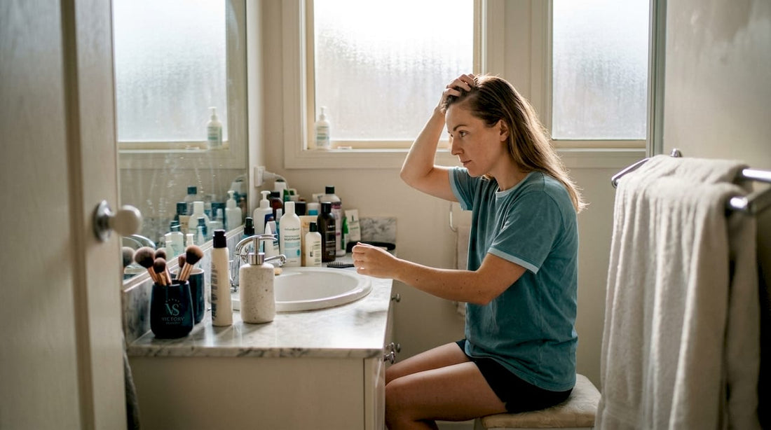 Woman applying scalp serum for dandruff relief