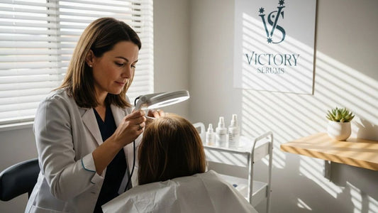 Dermatologist inspecting scalp for oily flakes