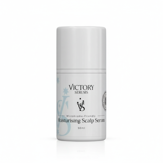 Victory Serums moisturizing scalp serum bottle on a white background