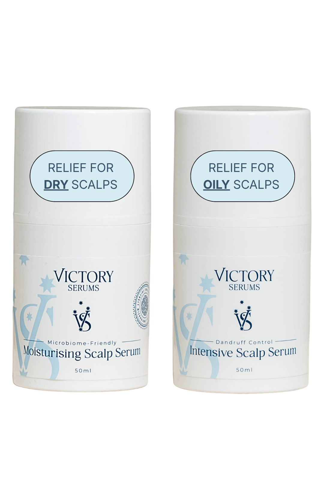 Victory Serums two scalp serums: Moisturising Scalp Serum for dry scalps and Intensive Scalp Serum for oily scalps